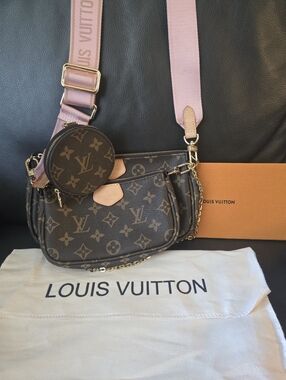 Brown Monogram Multiple Pouch Bag Set W/ 2 Straps